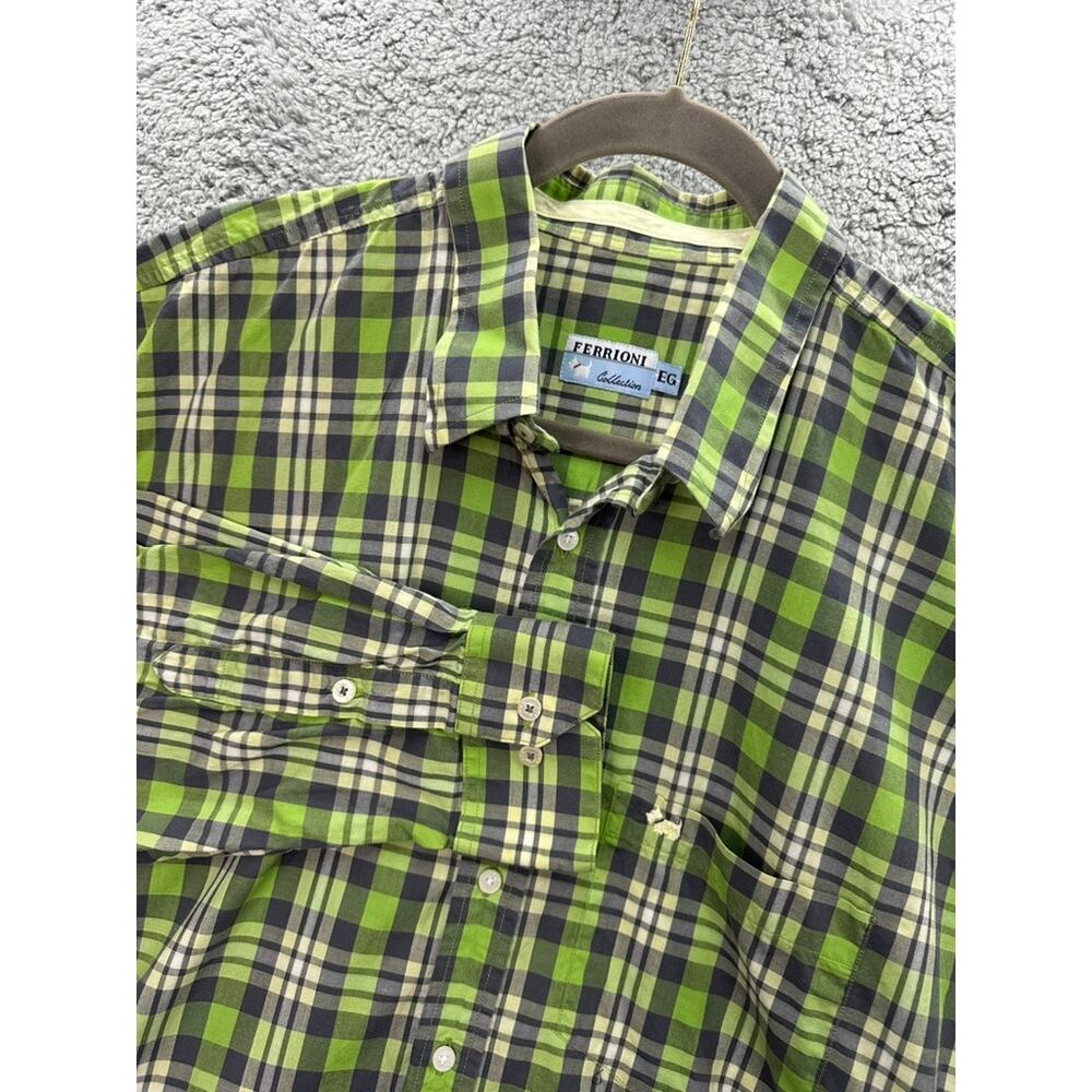 Ferrioni Collection Men's XL Green Plaid Long Sleeve Button Up Shirt Work Office